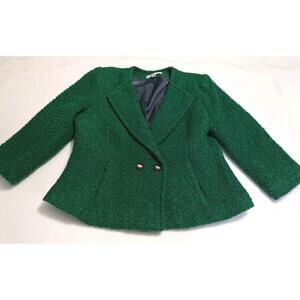 Cabi Blazer Sz 8 Boucle Wool‎ Blend Green Turquoise Jacket Academia Cropped Boxy
